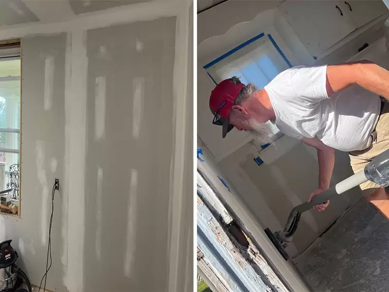 Sanding down an old door frame for a clean, even finish